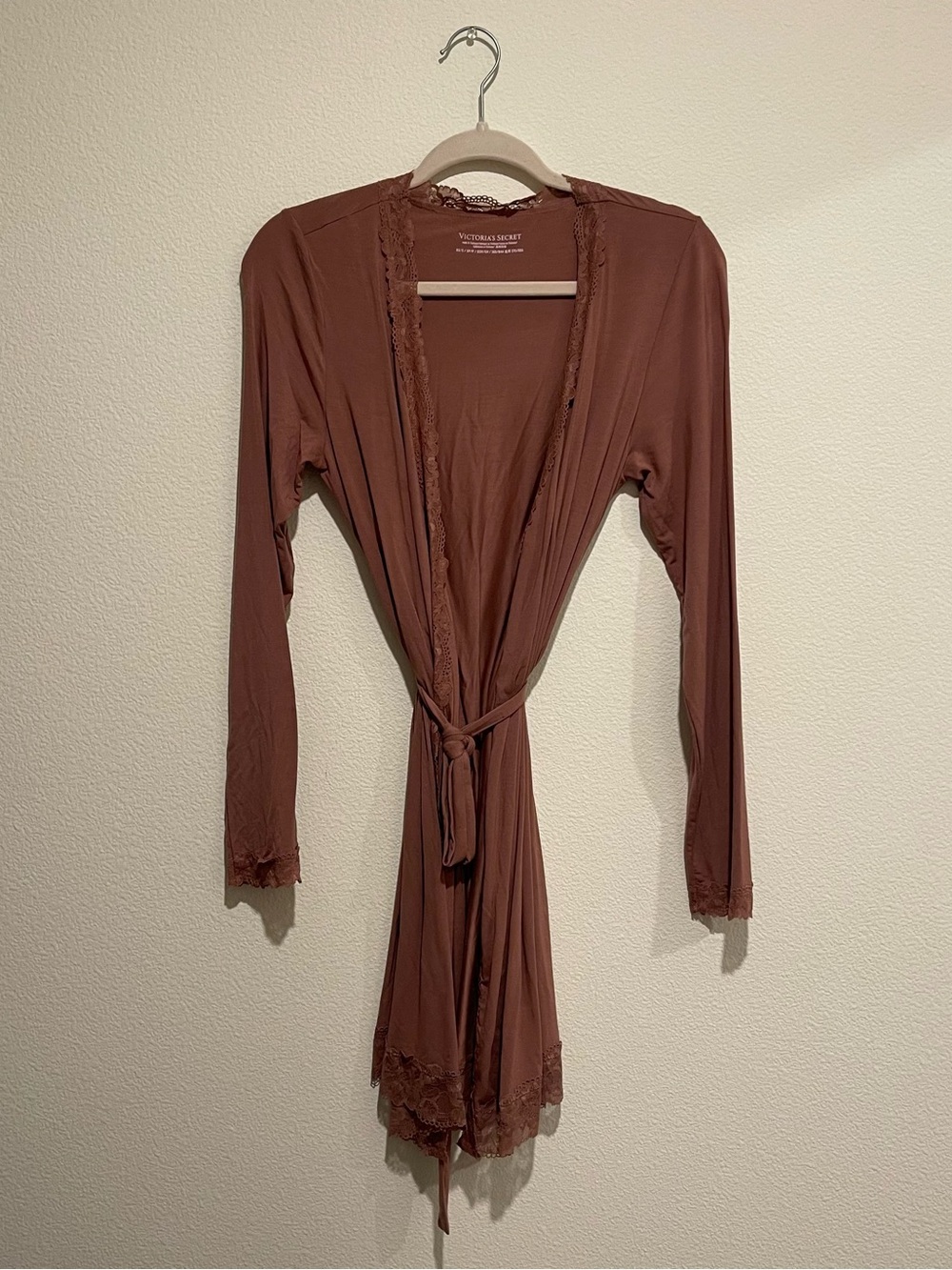 Victoria's Secret Brown Lace-Trim Robe - Long Sleeve Wrap